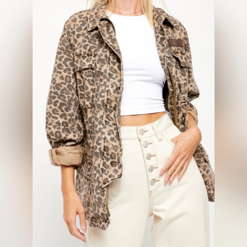 Free People Leopard Twill Seuze The Day Cargo Jacket